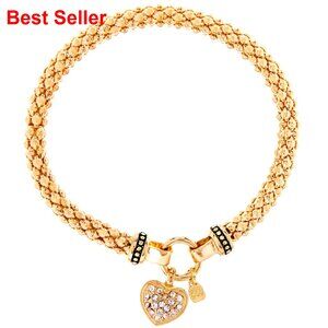 Pave Crystal Stretch Bracelet Popcorn Chain Gold Tone